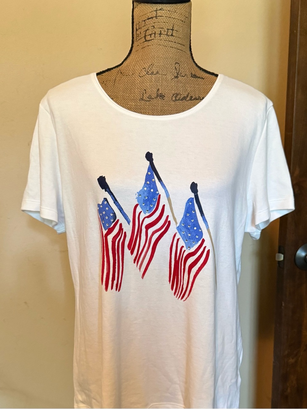 Karen Scott White Tee with American flags